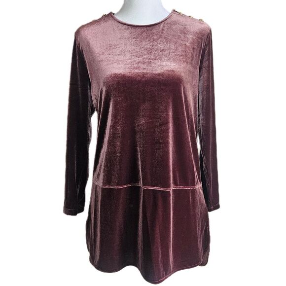 Lauren Ralph Lauren Velvet Peplum Tunic Blouse Women's Large Mauve Pink Buttons - Picture 2 of 13